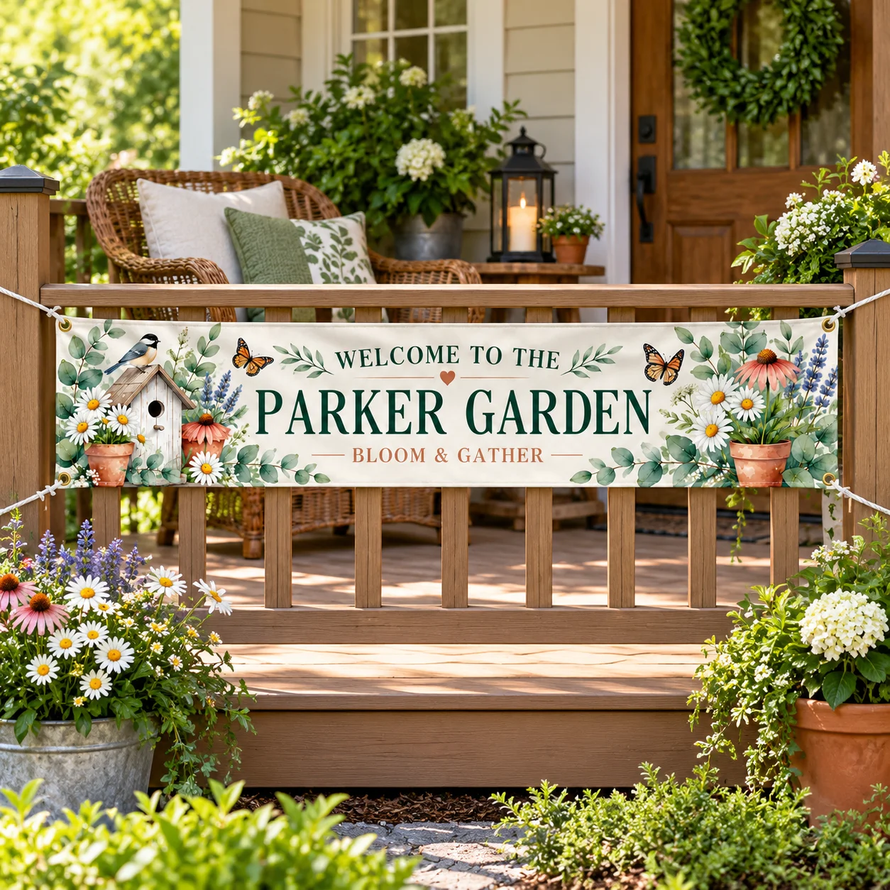 Custom Garden Flag Personalized Railing Banner 300x50cm Polyester Pongee Four Corner Holes for Patio Fence Outdoor Yard Decor