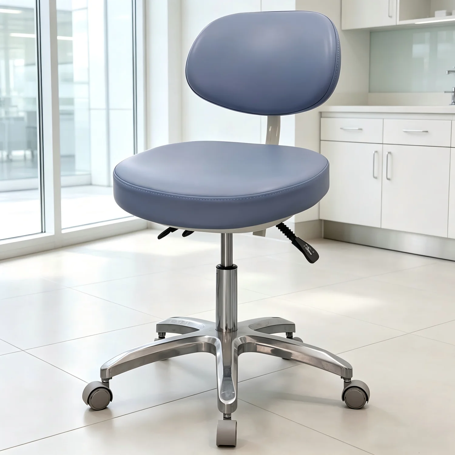 Microfiber Leather Doctor Stool 150kg Load Heavy Medical Physician Chair with Backrest Height Adjustable for Clinic