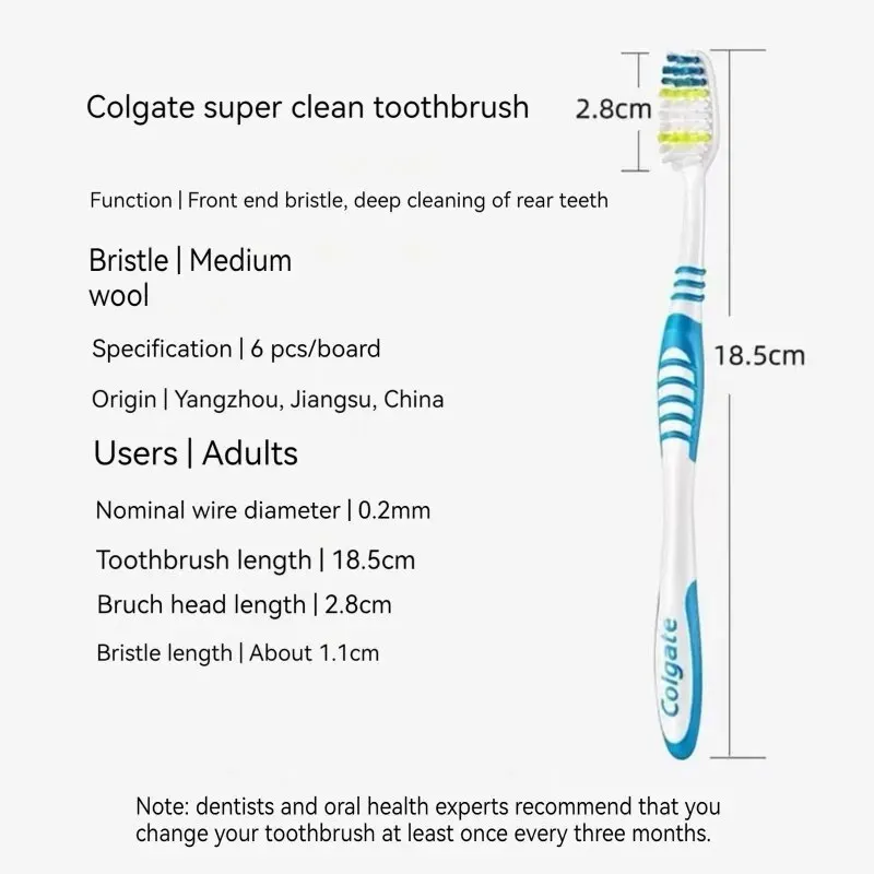 Colgate-cepillo de dientes para limpieza de dientes, traje de viaje de pelo medio, suave y fino, para hombre y mujer, 6 paquetes