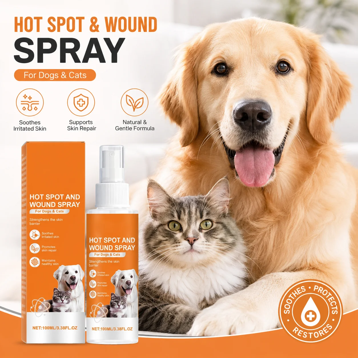 Crema Hipoalergénica Suave para el Cuidado de la Piel de Mascotas con Aceite de Árbol de Té, Alivio del Picor, Calmante, Hidratante para Puntos Calientes, Suministros para Perros y Gatos