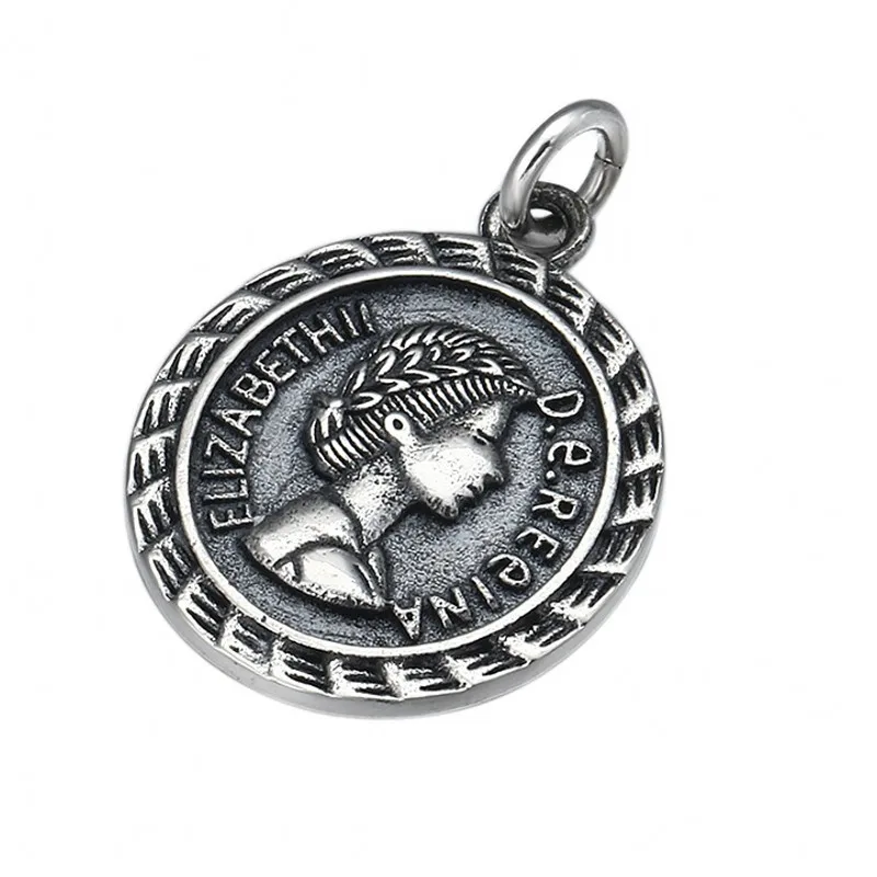 BOCAI NEW S925 Silver Jewelry Vintage Elizabethan Portrait Round Pendant for Men and Women image 6