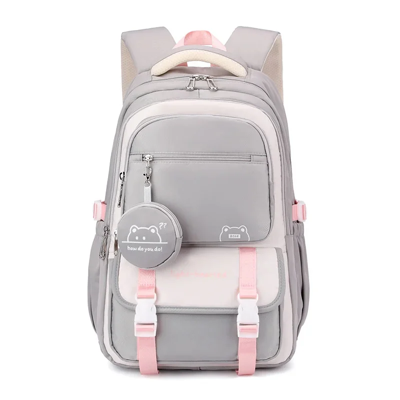 Y2K English Backpacks Girl Animal Casual Splicing Buckle Color Backpacks High Capacity Student 16 Inch Air Cushion Backpacks New