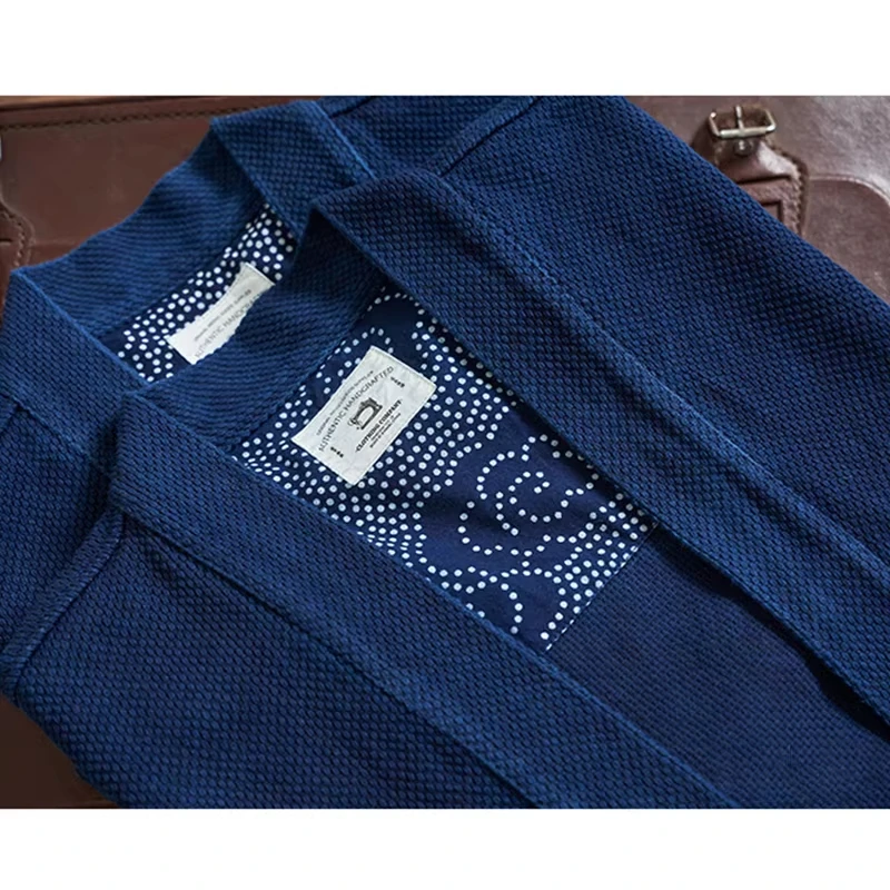 سترة كلاسيكية ثقيلة الوزن من النيلي للرجال من القطن Kendo بدلة قماش الخريف للرجال بجيوب فضفاضة مصبوغة باللون الأزرق سترة غير رسمية معطف سترة صوفية #4