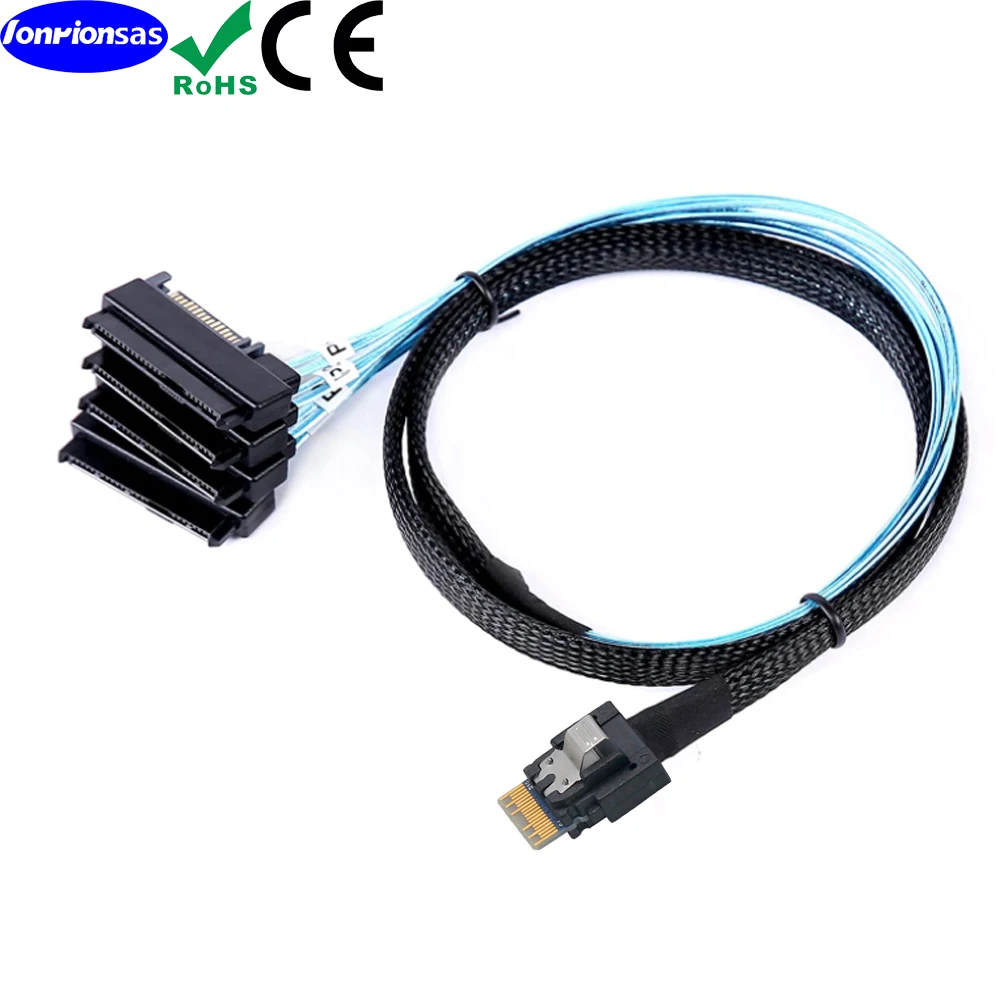 LONRIONSAS#PCI-E Ultraport Slimline SAS 4.0 38pin SFF-8654 4i to 4X SFF-8482 with 15P SATA 2 in 1 server Target Cable