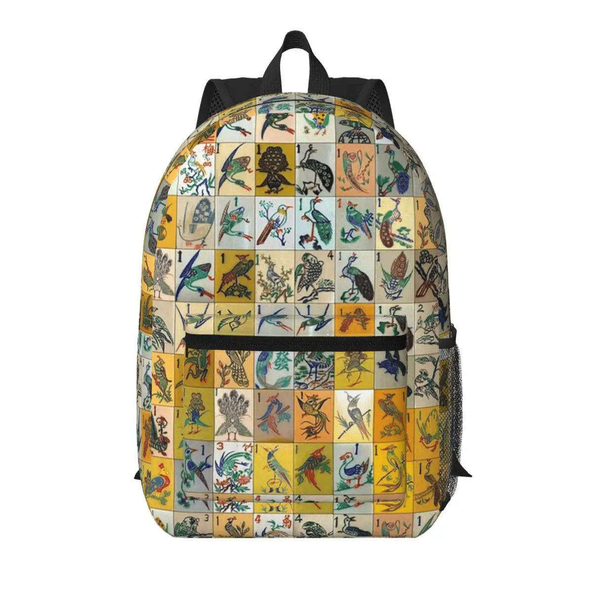Mah Jongg Birds Mahjong Tiles Student Backpack School Bag Hiking Travel Daypack for Men Women Bookbag Shoulder Bags