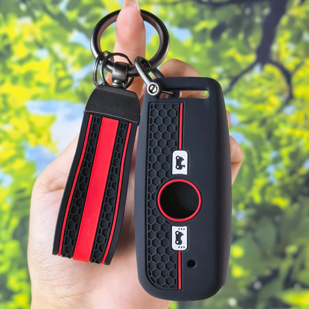 Flexible Silicone 2 Button Key Case With Keychain, Honeycomb Motorcycle Remote Lock Opener For Honda GL1800 Gold Wing 2018‑2020