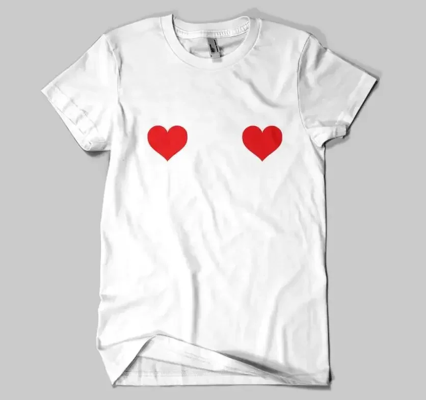 Heart Nipples red Print Women T shirt Casual Funny Shirt For Lady Top Tee Tumblr Hipster shirts for women vintage t shirt 2024