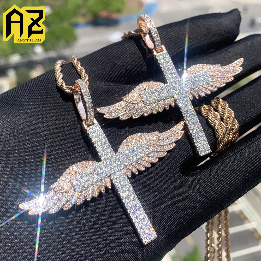 

Anztilam Cross Wing Iced Out кулон ожерелье с длинной веревочной цепочкой ожерелья для женщин мужчин латунь циркон панк хип-хоп ювелирные изделия