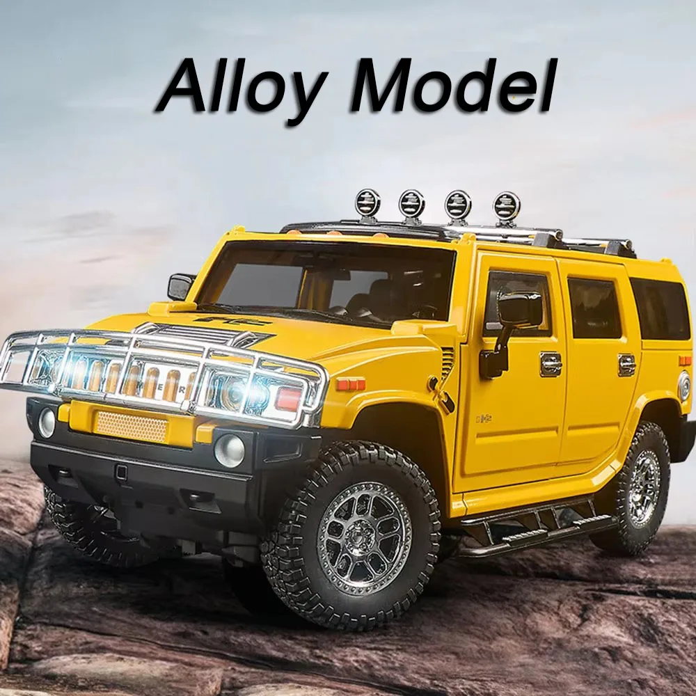 

1:18 H2 Alloy Toy Model Diecast Matel Off-road Vehicle 6 Doors Opened Sound Light Front Wheel Steering Model Adult Birthday Gift
