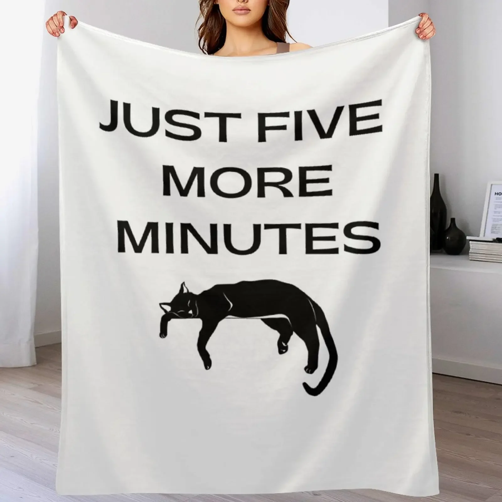 

JUST FIVE MORE MINUTES 5 More Minutes|Cat lover|Black cat lover Throw Blanket Moving Softest heavy to sleep Blankets
