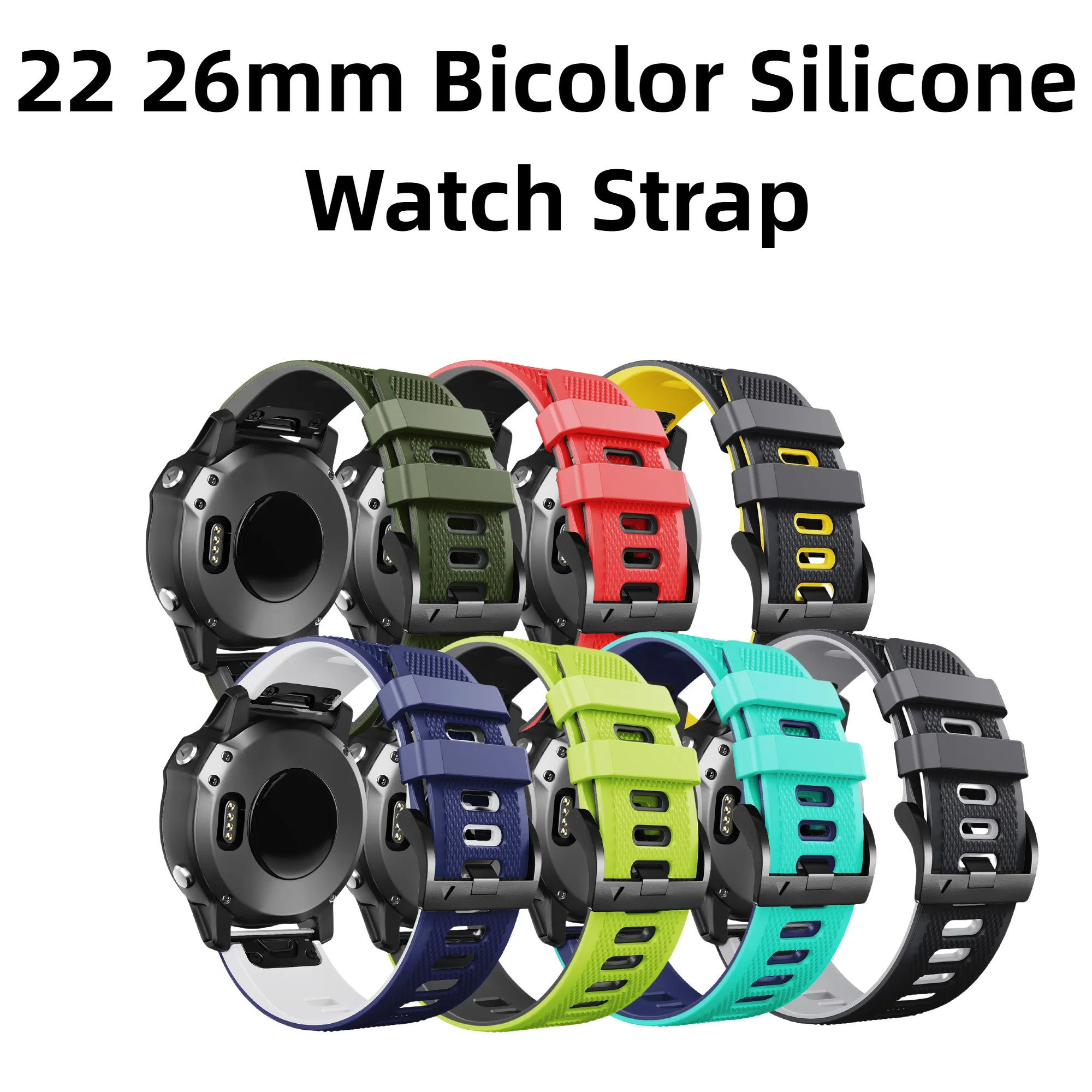 

22mm 26mm Garmin 6 Pro bicolor silicone watch straps, Fenix 7X Enduro breathable wristband