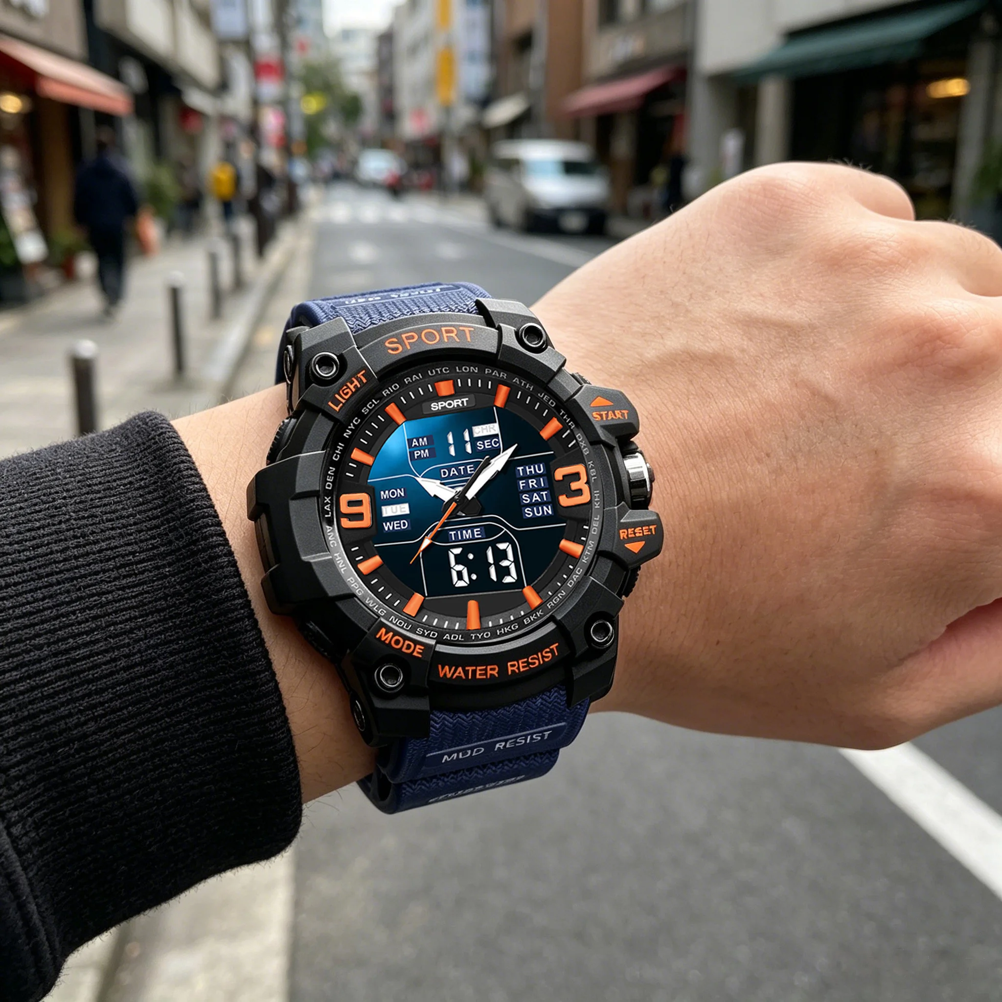 Trendy Men's Sports Electronic Watch with Large Dial and Dual Display - A Great Gift Choice