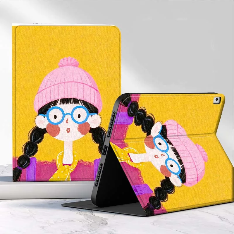 

Hat Glasses Cute Girl Pattern Case For iPad Air Mini 9.7 2 4 5 11 6th 7th gen 13 3 1 2 4 5 6 7 7.9 10.9 10.5 Inch Tablet