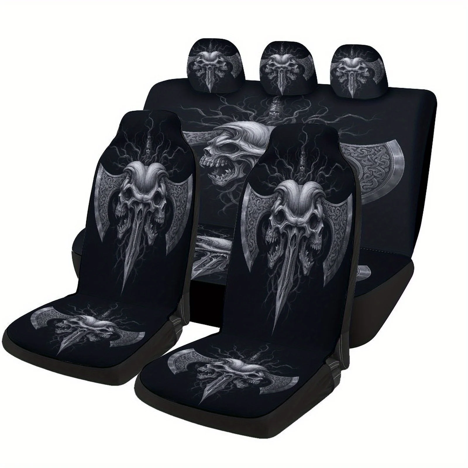 

Skull Axe Art Designed Car Seat Cover Set For Most Cars, Trendy Novelty High-quality Car Seat Protector Covers Full Set, Univers