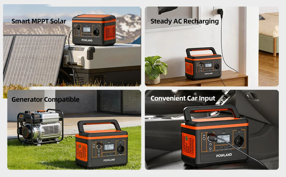 POWLAND 800W Tragbare Powerstation Solargenerator für Reisen, Camping, Wohnmobile mit AC-Anschlüssen, MPPT-Solarstromstation, Typ-C USB-C, Outdoor-Notfall-LED-SOS – Detail 12