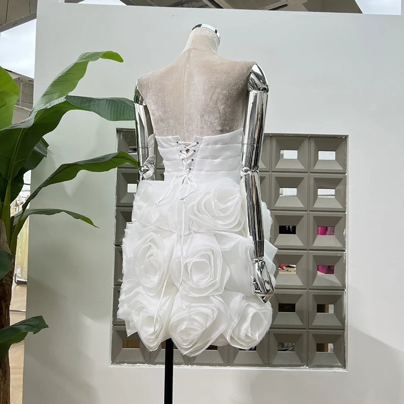 KBQ SplicedพับBackless Tunicชุดผู้หญิงที่ไม่มีสายหนังแขนกุดเอวสูงPatchwork Lace Upชุดราตรีดอกไม้หญิง