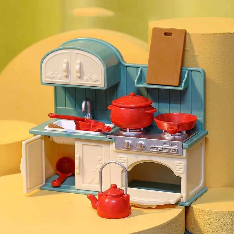 Leśne meble rodzinne Kitchken miniaturowa scena dekoracja szafki zabawki Mini rodzinny domek dla lalek Model mały udawać zabawę