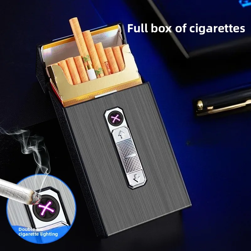 B05 Slim USB Rechargeable Cigarette Case Dual Arc Lighter 20 Pieces Integrated Lighter Cigarette Case