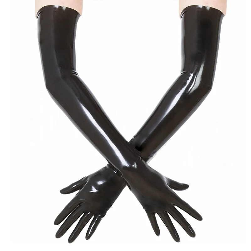 Unisex Pvc Latex Rubber Handschoenen Pols Naadloze Gevormde Schouderlengte Zwart En Rood Lange Sexy Fetisj Handschoenen Voor Mannen Vrouwen