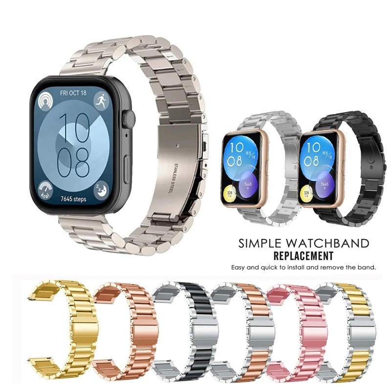 

Connector+Strap Stainless Steel Band for Huawei Watch Fit 3 / Fit 2 / Fit / Fit NEW SE / fit3 Metal Bracelet