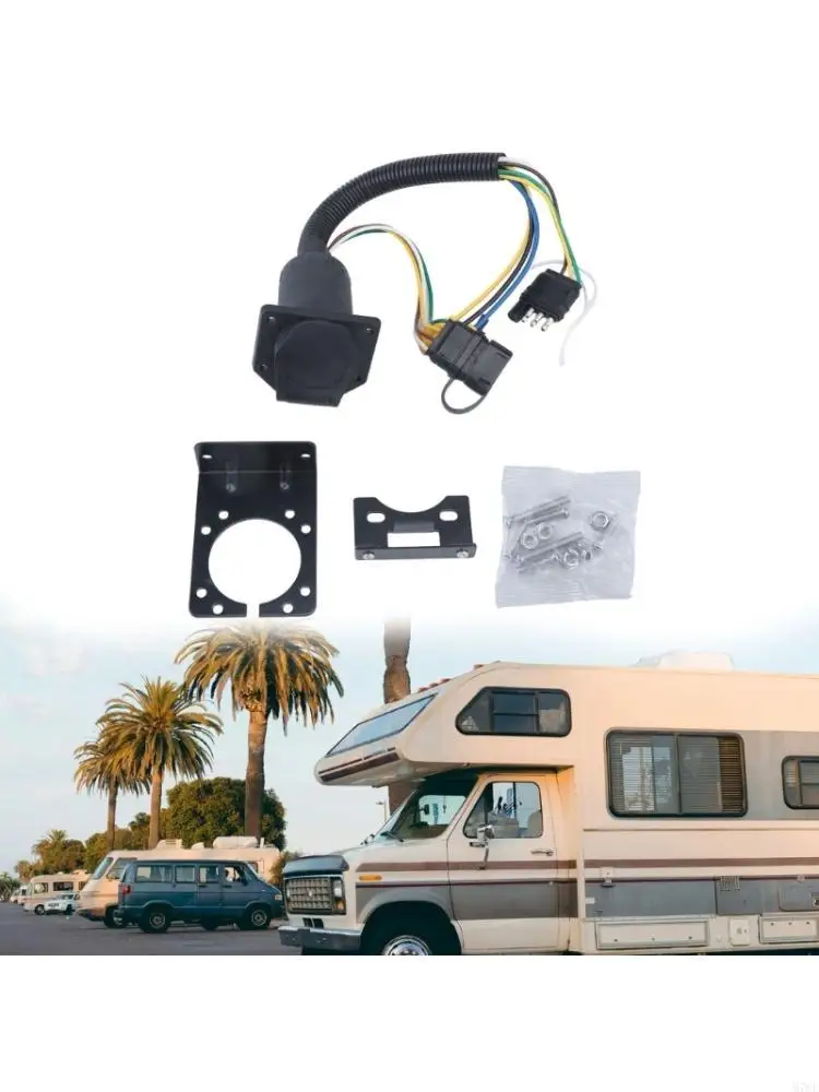 M76E Trailer Towing Wiring Adapter with 4 Flat End to 7 Way Socket, Assembled Bracket Assembly and Cover for Trailer Light