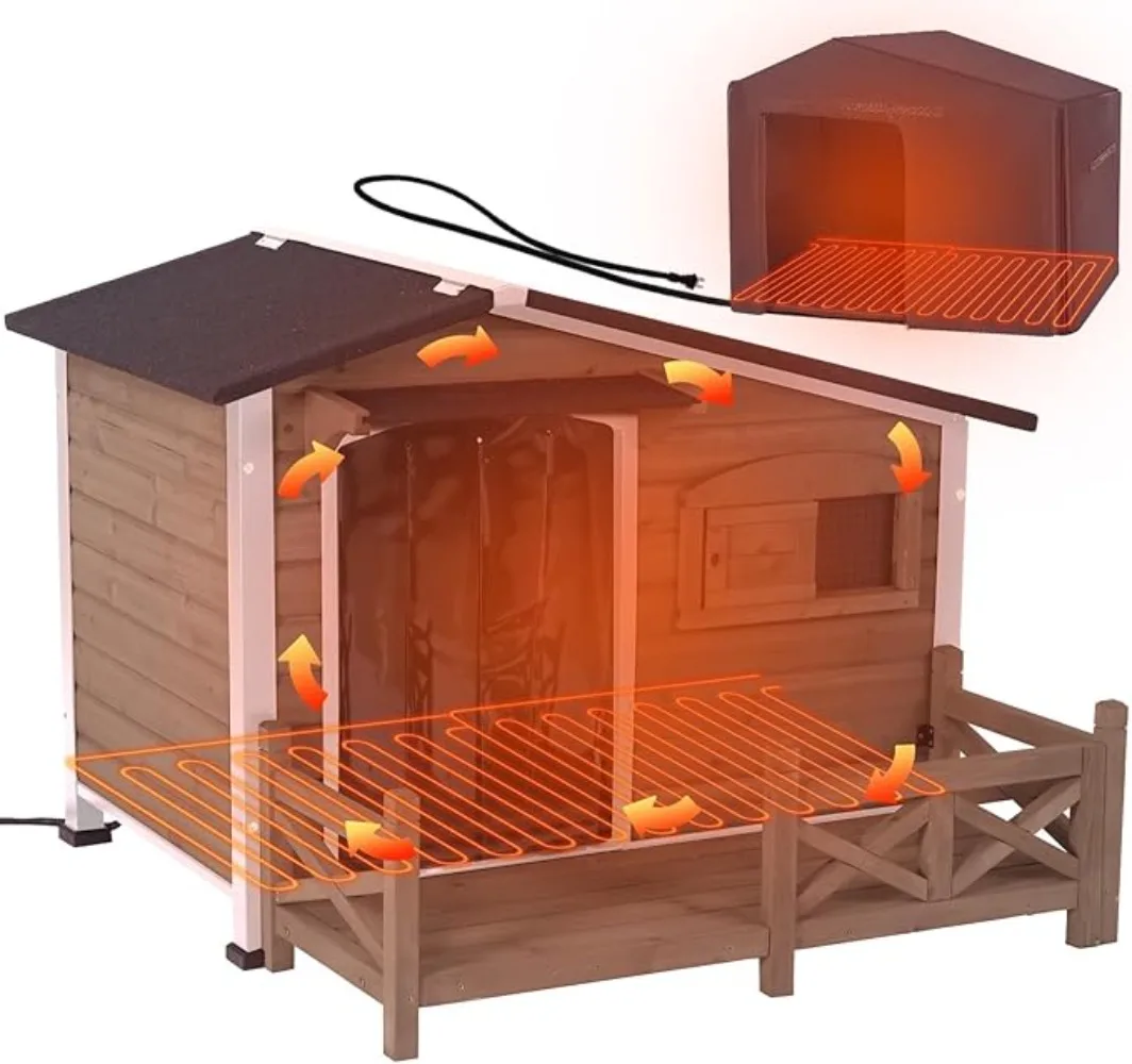 

Уличная будка для собак с безопасным подогреваемым ковриком, металлическим каркасом, устойчивым к разгрызанию, и утепленной подкладкой для собак малых и средних пород, 44,6 дюйма в длину