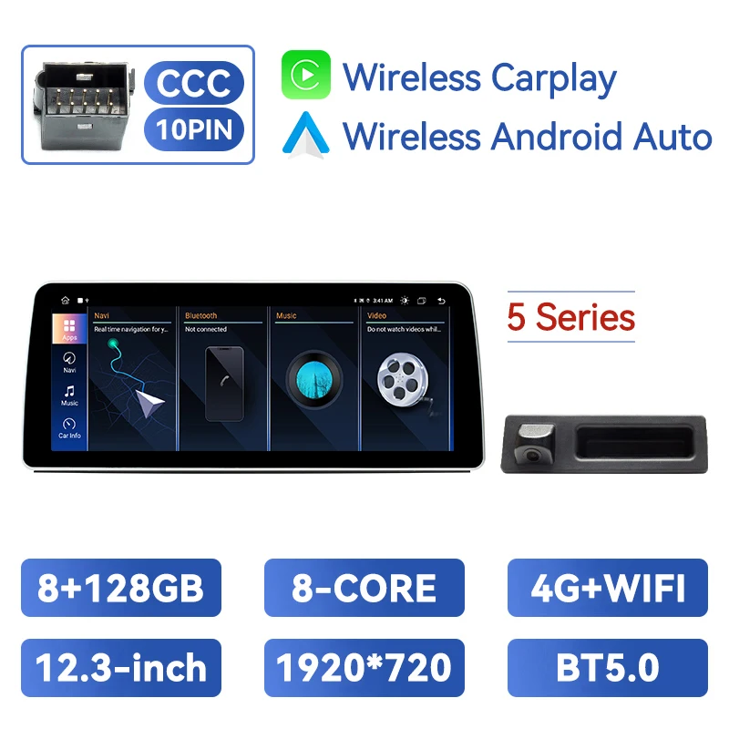 12.3 "Draadloze Carplay Android Auto Multimedia Speler Voor BMW 3/5 Serie E60 E61 E90 E91 E92 E93 CCC CIC GPS 4G Wifi Stereo