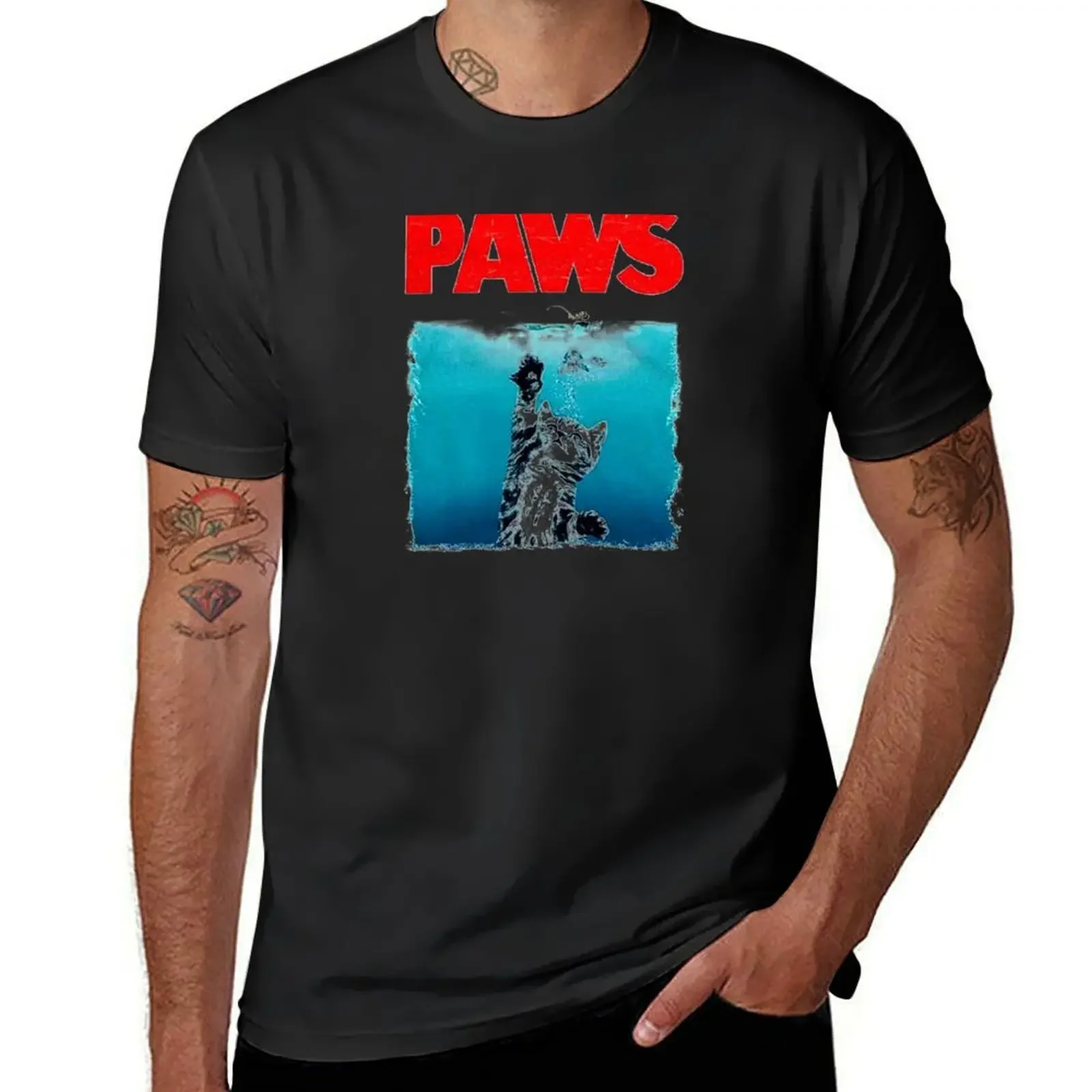 Paws Cat T-Shirt vintage graphic tee hippie clothes mens tall t shirts