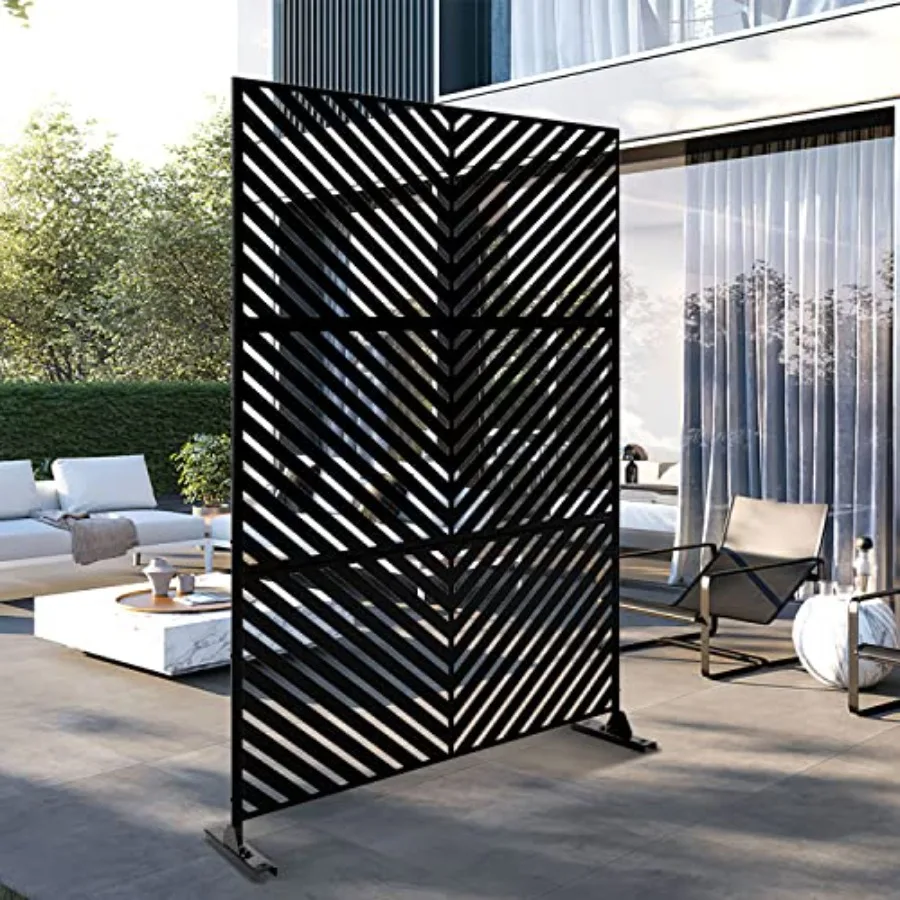 Metal Privacy Screen Outdoor 72 H×47 W Freestanding Decorative Privacy Screen for Balcony Yard Garden Privacy Fence - Black Arr