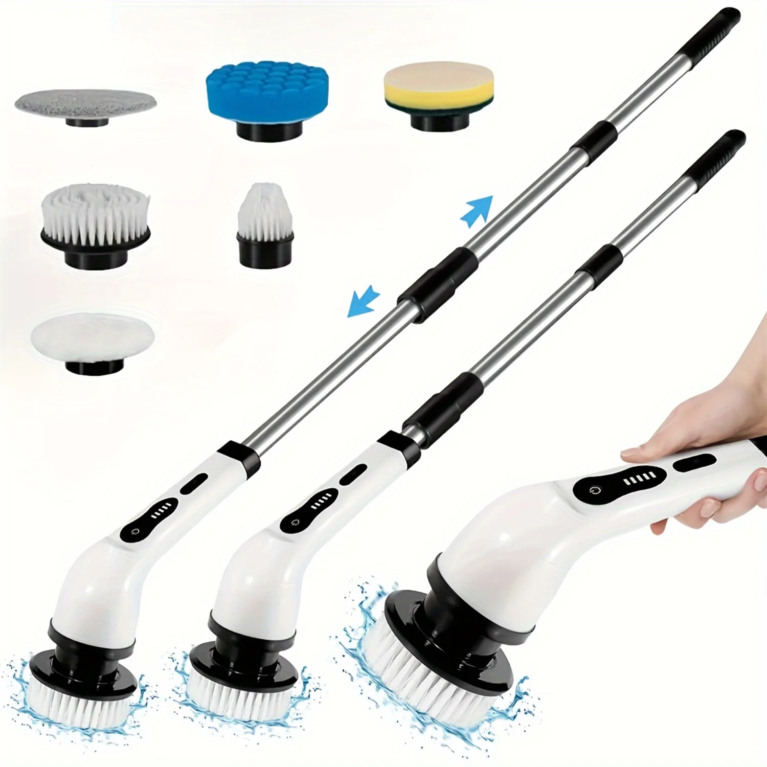 

Cordless Power Brush with Extension Handle and Dual Speeds - Shower and Bathroom Cleaning Tool with 6 Replaceable Heads - Ideal
