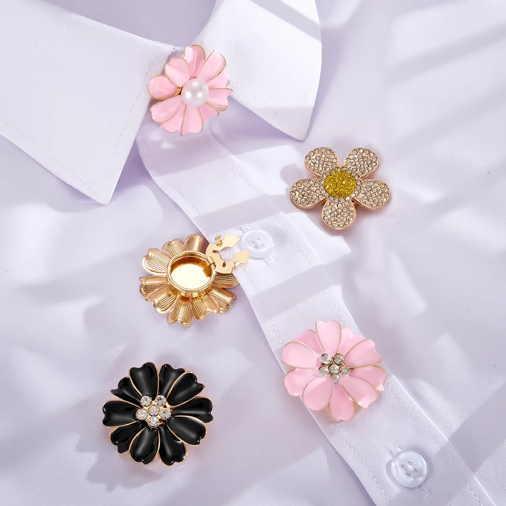 5Pcs Flower cufflinks Button Covers Detachable Clip-On Shirt Coat Decorative Sewing Buckle for DIY Blouses Clothing Women Men