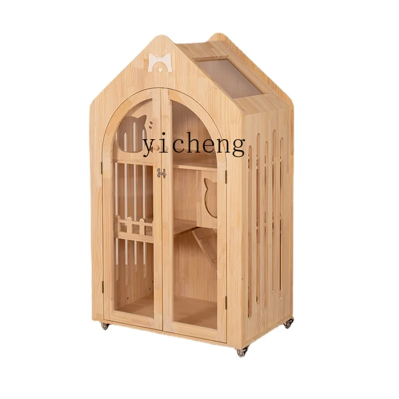 Tqh Cat Villa Solid Wood Cat Cage Oversized Home Indoor Cat Nest Pet Room Cabinet