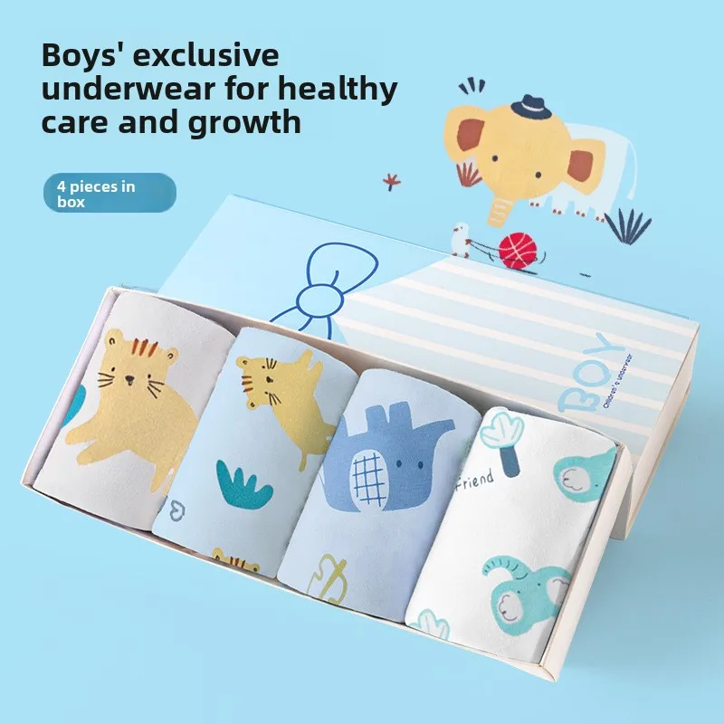 Boxed Antibacterial Children's Underwear Boys' Pure Cotton A-class Cotton Flat Corner Pants Four Corner Pants Without Buttocks