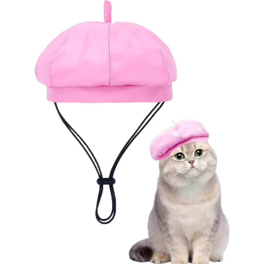 Boina para perro, sombrero para perros pequeños, gatos, fiesta, vacaciones, diadema, boinas de cuero francés con correa ajustable para la barbilla, lindo cachorro de moda