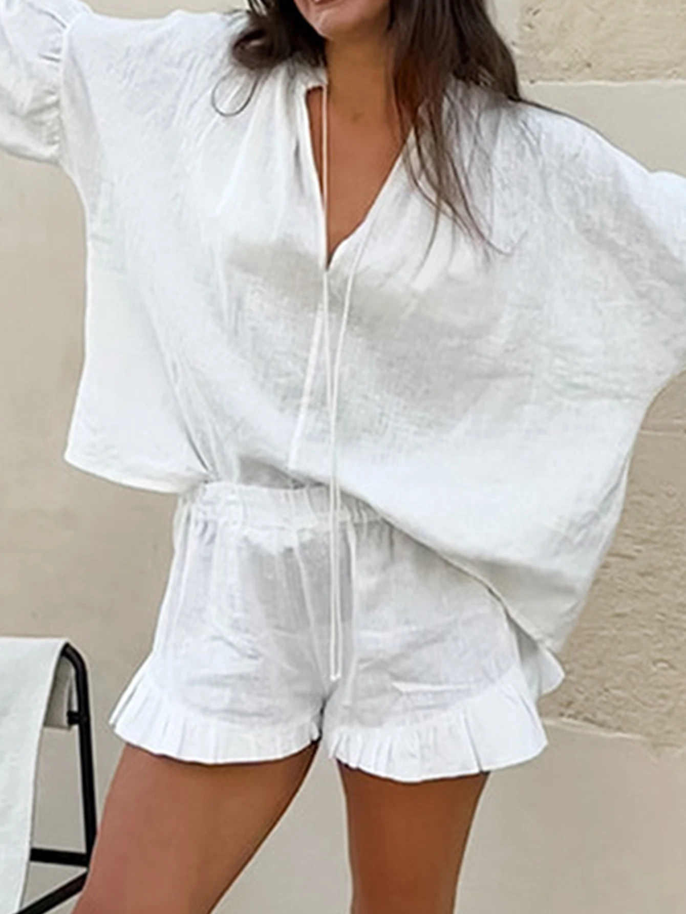 Sexy White Ruffles Short Jumpsuit Women Summer Romper Jumpsuits Woman Vacation Party Outfits Casual Fashion Pants Sets Playsuit view 2