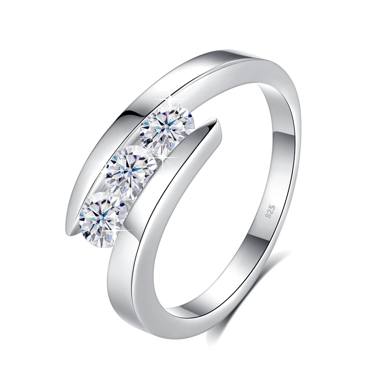 Sterling Silber Moissanit 3-Stein-Ring für Damen mit Zertifikat Luxus-Verlobungsschmuck 2024 Trendiges Geschenk für ein Mädchen im Angebot – Detail 4