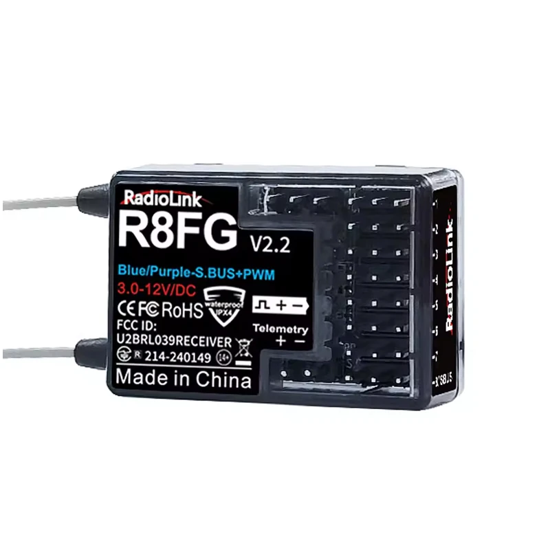 جهاز استقبال RadioLink R8FG RC الدوران 8CH هوائي مزدوج 2.4 جيجا هرتز 600 متر مسافة التحكم 3 مللي ثانية استجابة IPX4 لروبوت قارب السيارة RC