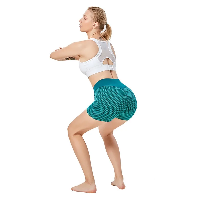 Pantalones de yoga de cintura alta en forma de panal con caderas de melocotón para adelgazar, pantalones cortos deportivos jacquard con levantamiento de cadera y fitness de tres partes p