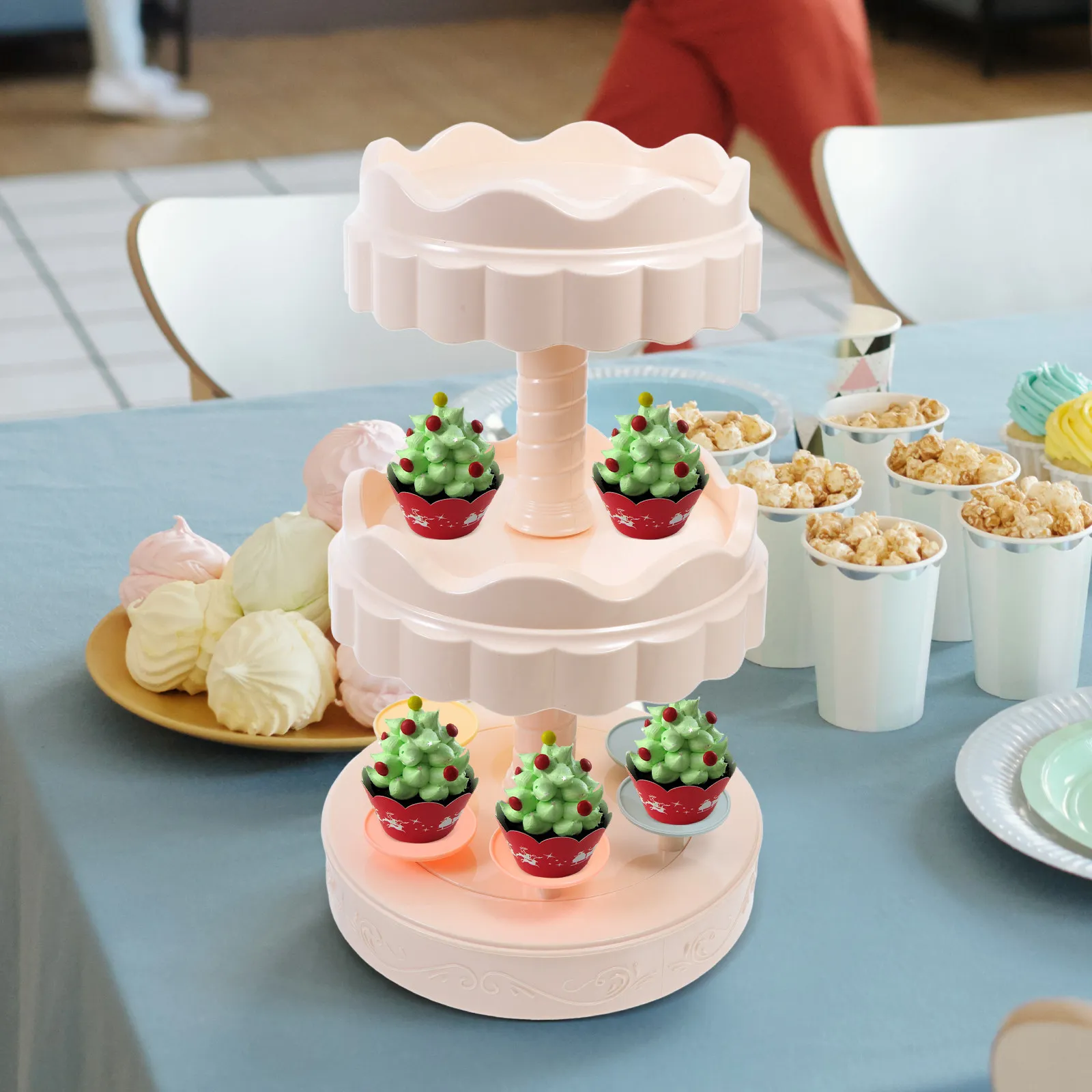 Máquina Automática Giratoria de Múltiples Niveles para Postres, Soporte para Pasteles, Torre de Exhibición de Sushi, Soporte para Cupcakes, Mesa Giratoria para Presentación de Alimentos