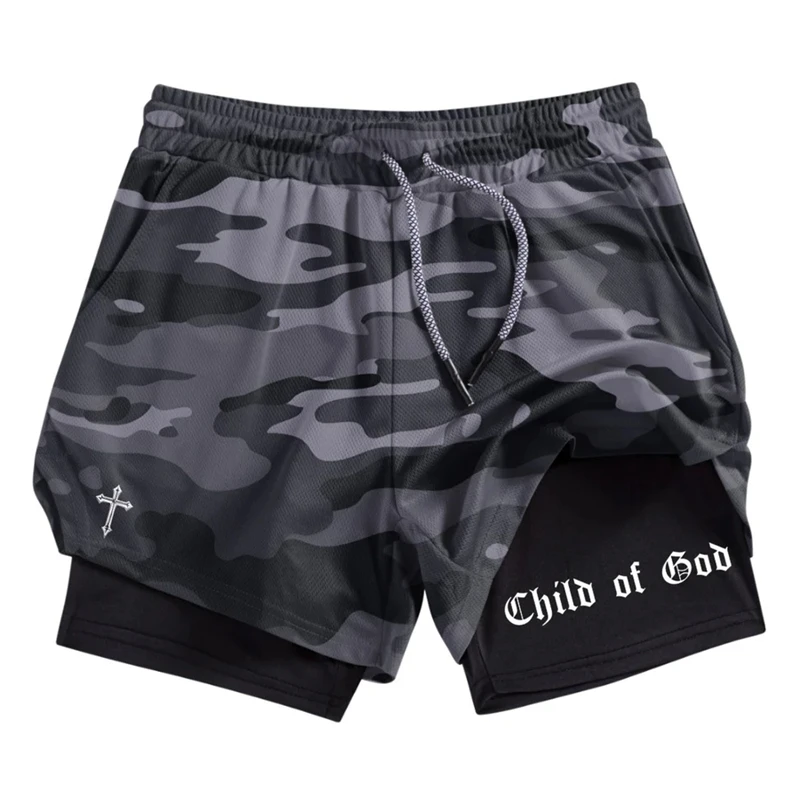 Quick Dry Shorts with Phone Pocket 2-in-1 Workout Training Running Shorts Men Summer Gym Harajuku Athletic Activewear Towel Loop