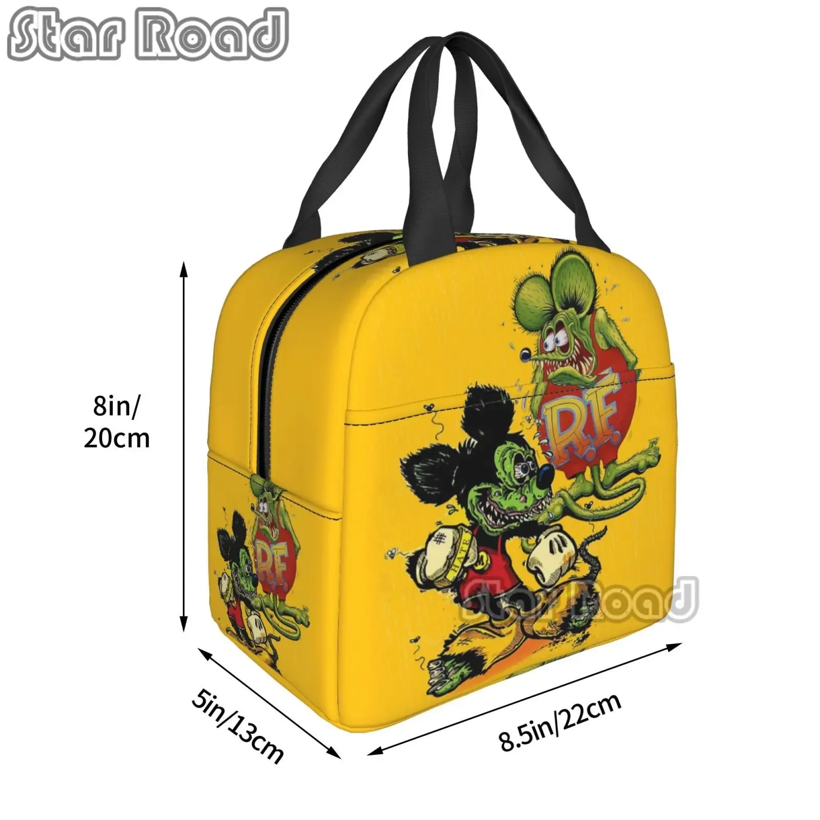 Cartoon Anime Kawaii Rat Fink Lunch Bag Waterproof Insulated Oxford Cooler Bag Thermal Cold Food Picnic Lunch Box for Women Girl