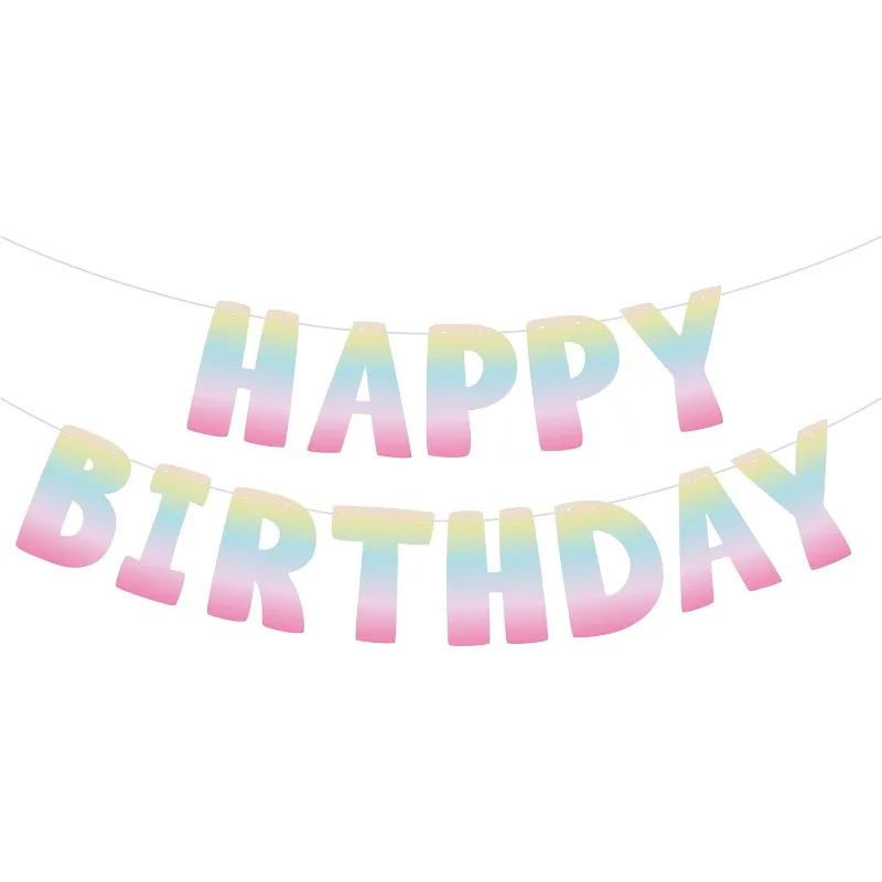 Superior Quality One Pastel Rainbow Paper Happy Birthday Movable Letter Banner for Kids Girls Birthday Party Decoration Supplies