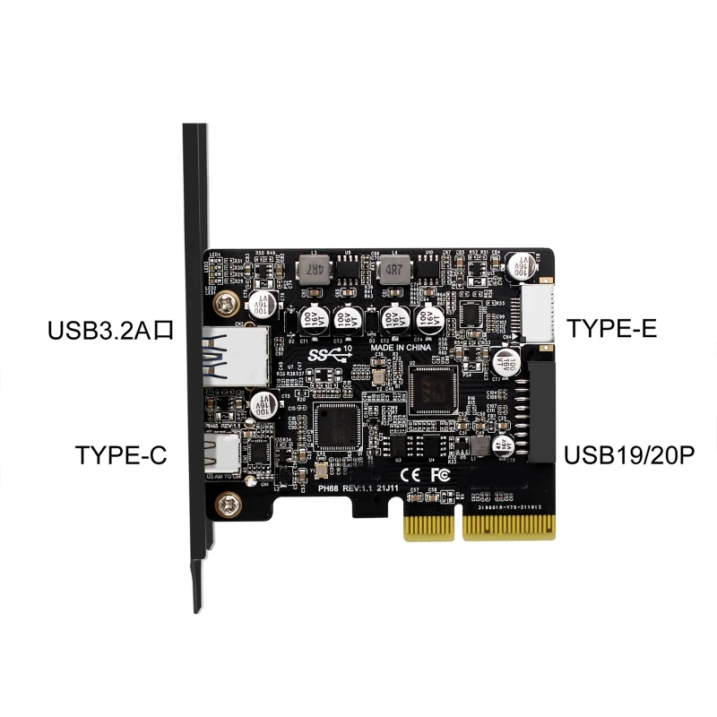 

PCIE 3.0 к USB 3.2 Gen2 Type-C 10 Гбит/с Передача данных Контроллер быстрой зарядки USB-C PCI-E Тип E 19P20P Тип E Карта