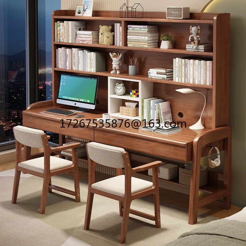 

Solid wood desk bookshelf integrated computer desk desk home bedroom extended study table student double writing table