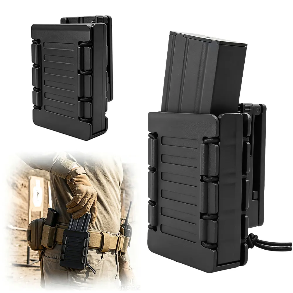 Hunting PA66 Nylon Open Top Magazine Pouch Dual MOLLE Belt Clip Adjustable Elastic Mag Holder Fit 5.56 7.62 Rifle Mag Carrier