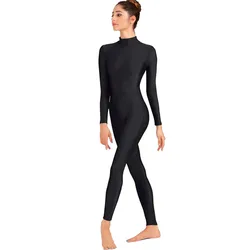 Adult Turtleneck Unitard Footless Full Body Zip One Piece Bodysuits Spandex Women Ballet Dance Long Sleeve Halloween Costume