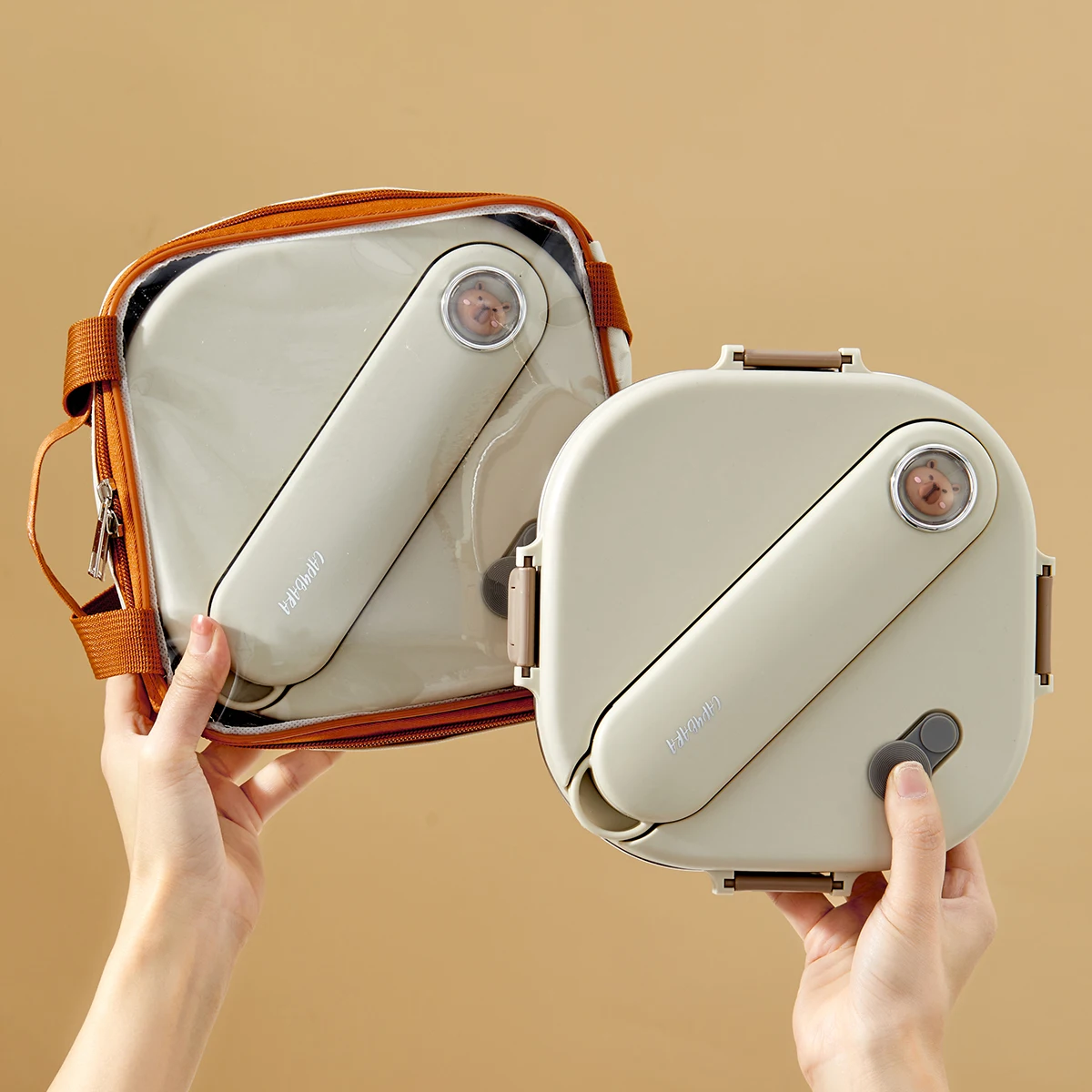 

WORTHBUY Capybara Square Lunch Container 3/4 Grids Portable 304 Stainless Steel Bento Lunch Box For Kids Students With Tableware