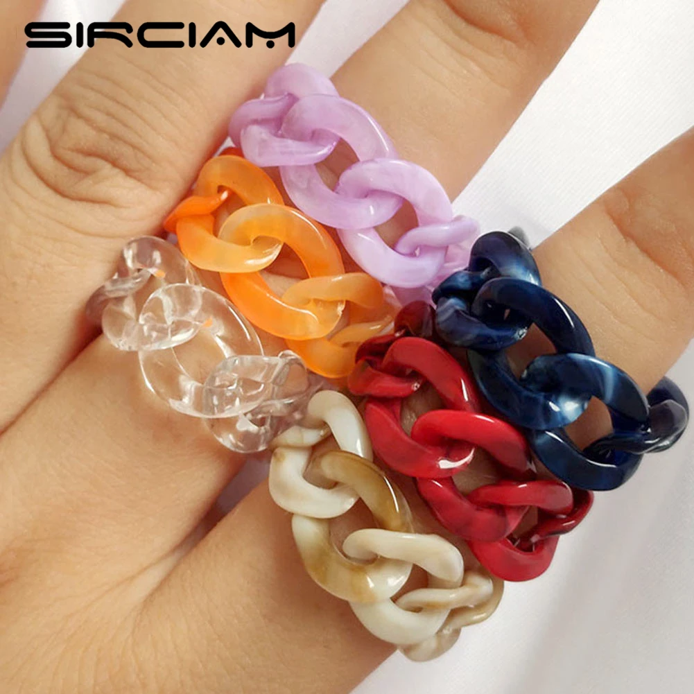 Y2K Multicolor Resin Chain Ring For Women Transparent Acrylic Handmade Finger Rings Simple Jewelry Accessories Gifts Wholesale