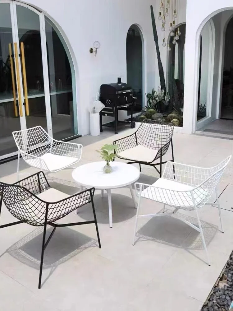 Nordic modern outdoor leisure tables and chairs Garden courtyard Open-air balcony Simple wrought iron waterproof