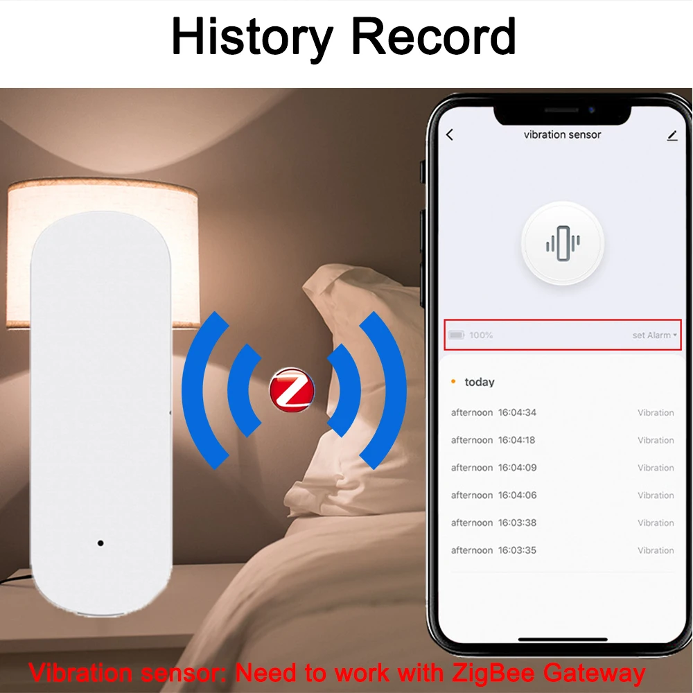 Tuya Zigbee Smart Vibration Sensor Door Window Break Burglar  Detection Alarm Smart Home Security Protection Work with Gateway